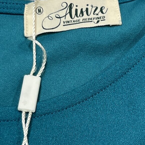 Aisire Vintage Redefined Dress Womens M Teal Chiffon Midi Faux Wrap Waist Ruffle - Picture 8 of 10